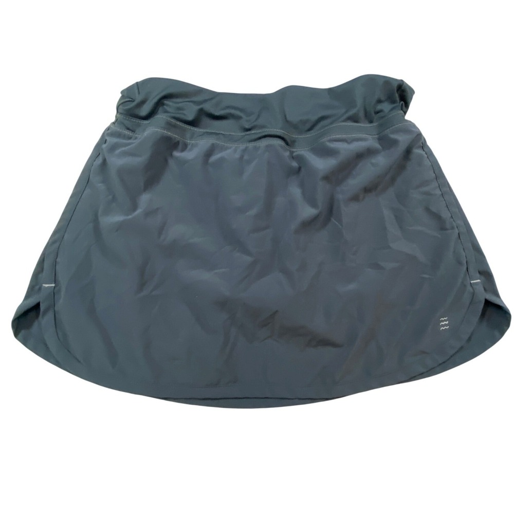 Free Fly Womens Bamboo Active Skort Blue Grey Elastic Waist Back Zip Pocket M
